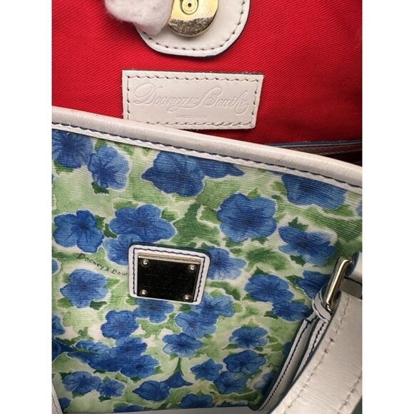 Dooney & Bourke Blue White Floral Tote Bag Canvas Red Lined - Picture 11 of 12